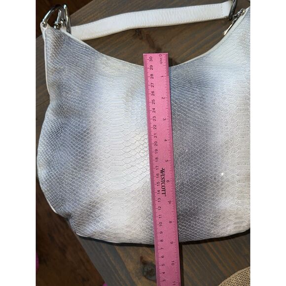 DONALD J PLINER Leather Crescent Shoulder Bag Hobo Purse White Blue Metallic - Picture 12 of 16